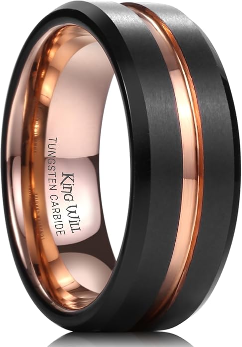 King Will Tungsten Carbide Wedding Band for Men Women-6/8/10mm Width Multicolor Available with Grooved Center Wedding Ring Suitable for Work, Gym Comfort Fit Size 4-16