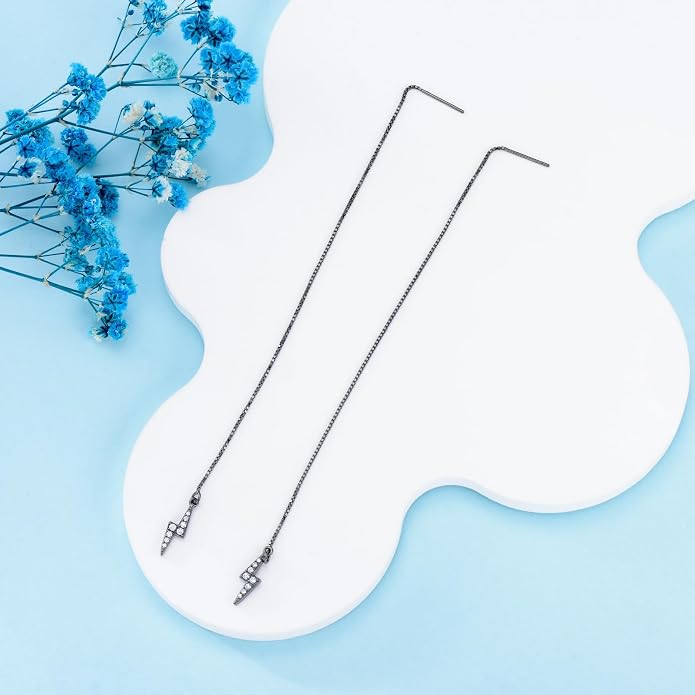 Sterling Silver Threader Earrings Flower Heart Moon Star Tiny Cube Rhombus Sector Beads Dream Catcher Evil Eye Butterfly Leaf Lightning Bolt Tassel Dangle Drop Chain Charm Earrings Jewelry Gifts for Women