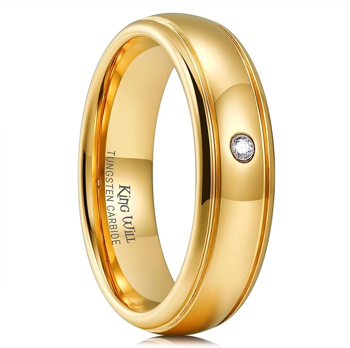King Will Men's Women's Tungsten Carbide Ring 24k Gold Plated Rose Gold Plated Domed Polished Finish Wedding Band