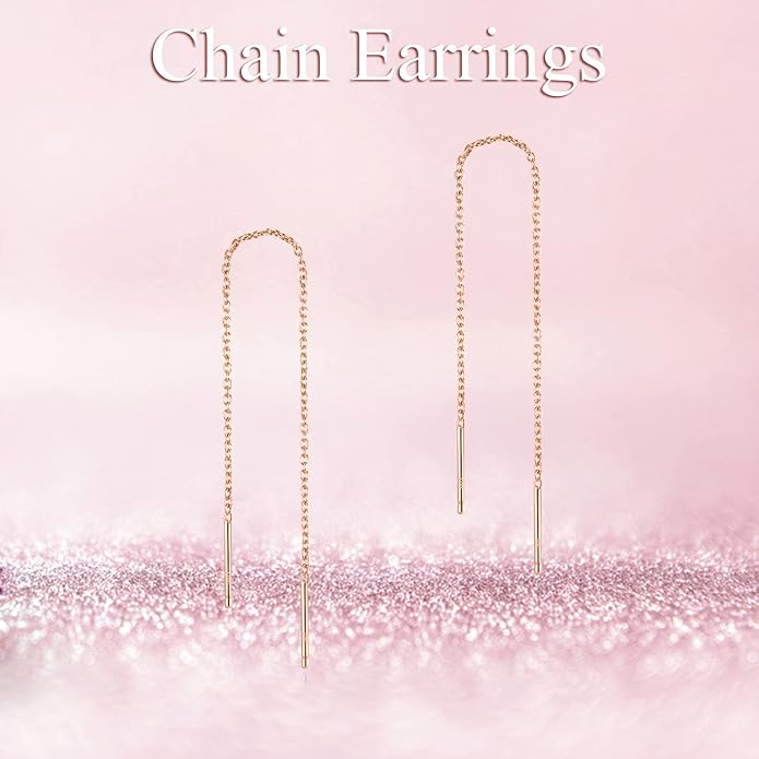 YFN Threader Earrings Sterling Silver Chain -Earrings for Women Dangle Earrings Thread Dangling Threaded Long Chain Earring Nickel Free Hypoallergenic Ear for Women