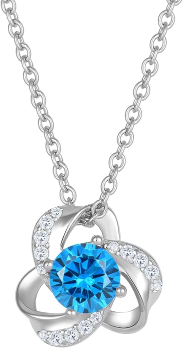 18K Gold Plated Love Knot Necklace for Women, 925 Sterling Silver Round cut Birthstone Pendant Necklace With Chain Lucky Flower Jewelry Gift