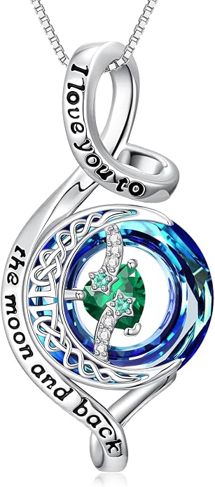 OCJ Birthstone Necklace for Women 925 Sterling Silver Moon and Star Pendant Infinity Celtic Moon Crystal Jewelry Anniversary Birthday Christmas Gift for Her Wife Girlfriend Mom Daughter