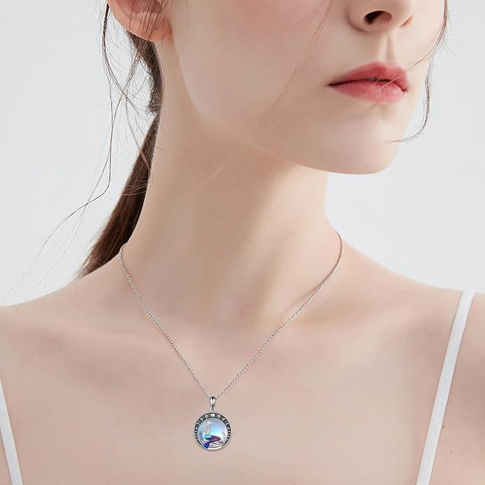 LUHE Mermaid Necklace Jewelry Gifts Sterling Silver Sea Mermaid Crescent Moon and Star Necklace with Flower Pendant Birthday Gifts for Daughter Women
