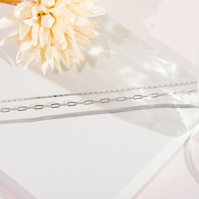 PAVOI 14K Gold Plated Dainty Layering Necklaces for Women | Snake Chain, Curb Link, Paperclip Layered Chains | Trendy Layering Necklace