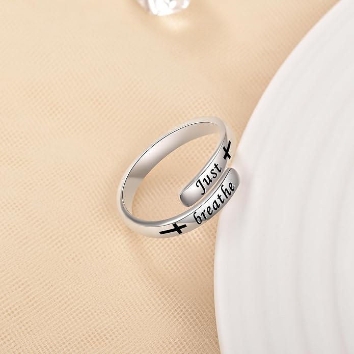 BEILIN 925 Sterling Silver Inspirational Jewelry Rings Adjustable Ring Personality Encouragement Gift for Teens Women