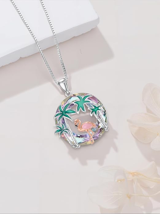 Midari Ocean Necklace 925 Sterling Silver Flamingo Mama Bear Dolphin Penguin Sea Turtle Axolotl Desert Cactus Nautical Rudder Tropical Palm Compass Wave Pendant Boho Jewelry Gifts for Women Men