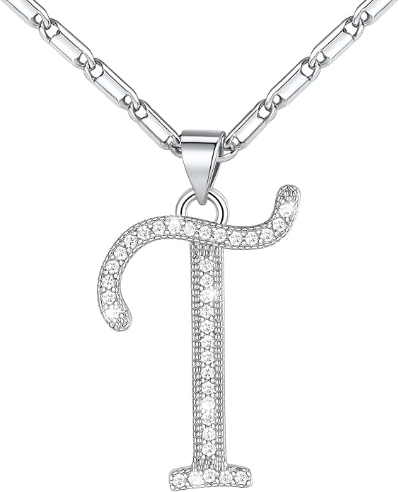 U7 Initial Necklace for Women, Gold/Platinum Plated CZ Crystal Letter A-Z Pendant Necklace, Shiny 20 Inch Name Chain Dainty Personalized Jewelry for Men Mom Wife Friend