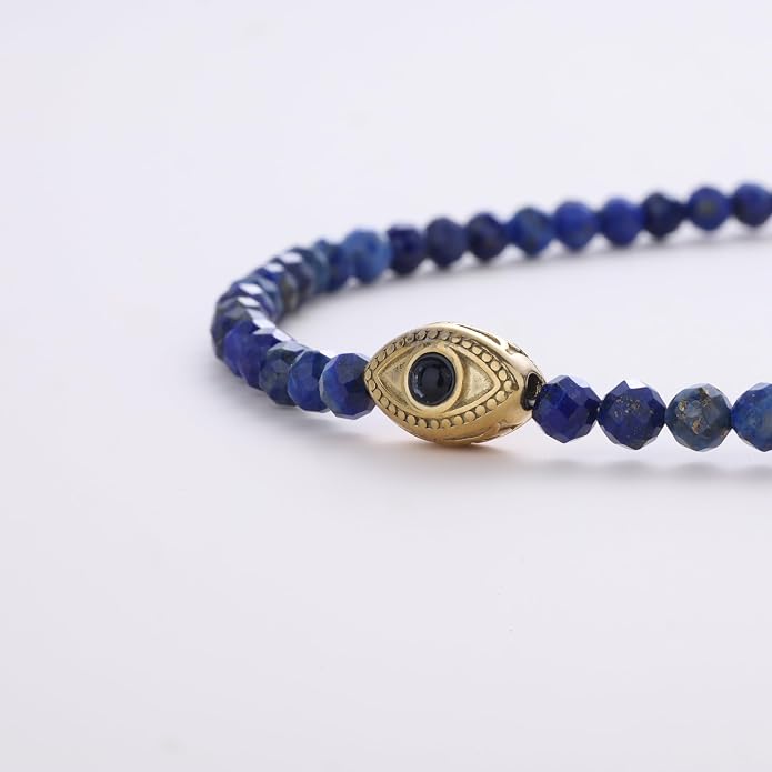 COAI Evil Eye Anklet for Women, Summer Waterproof Anklet for Women Lapis Lazuli Moonstone Black Tourmaline Ankle Bracelet