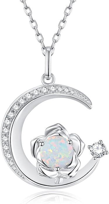Birthstone Necklace for Women Sterling Silver Moon Pendant Necklaces Anniversary Birthday Fine Jewelry Gifts for Her Women Mother, Adjustable Chain