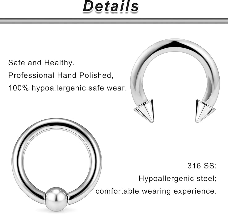 00G 0G 2G 4G 6G 8G 10G 12G 14G 16G Septum Rings Silver Black Surgical Steel Heavy Gauges Earrings Stretching kit Eyebrow Lip Septm Nose Rings Helix Tragus Daith Rook Earrings Hoops 10mm-19mm