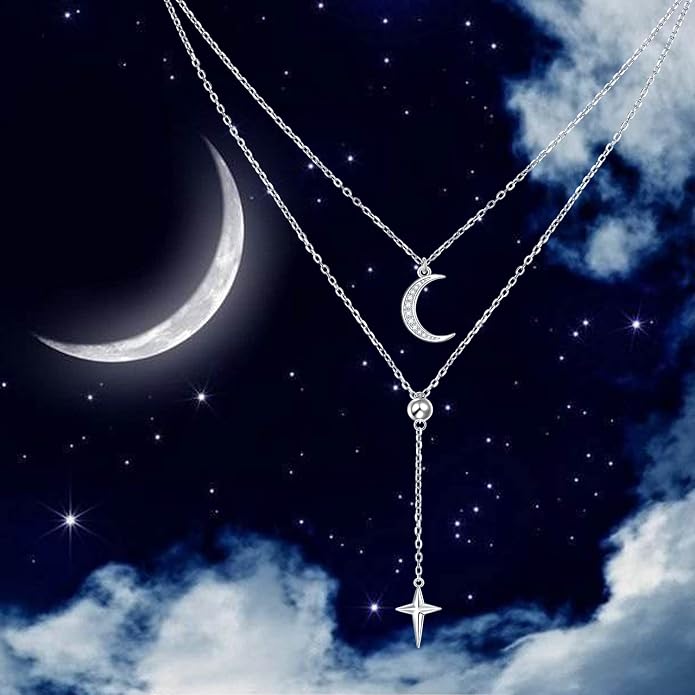 Layered Choker Necklaces for Women S925 Sterling Silver Circle/Heart/Cross/Star Multi Layered Necklace Handmade Bead Chain Adjustable Jewelry for Birthday
