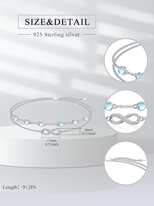 Dorunmo Anklet Bracelets For Women 925 Sterling Silver Birthstone/Infinity/Butterfly/Evil Eye/Turtle/Pineapple/Starfish/Heart Anklets Bracelets Jewelry Gifts for Women