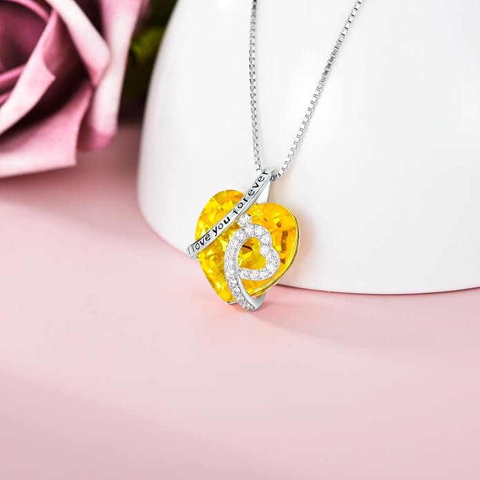 AOBOCO I Love You Forever Necklace 925 Sterling Silver with Crystals from Austria Anniversary Birthday Gifts for Women Mothers Day Gift