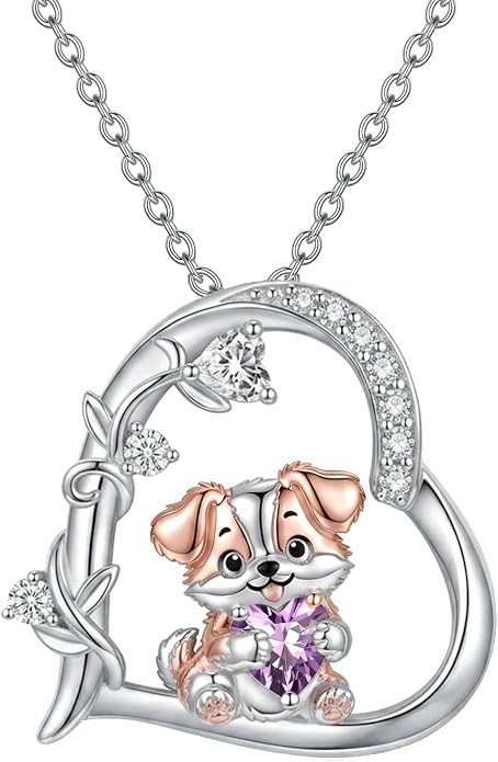 PELOVNY Teddy Bear Necklace for Women 925 Sterling Silver Bear/Highland Cow/Fox/Cat/Axolotl Birthstone Necklace Christmas Birthday Jewelry Gifts for Mom Daughter Wife Sister