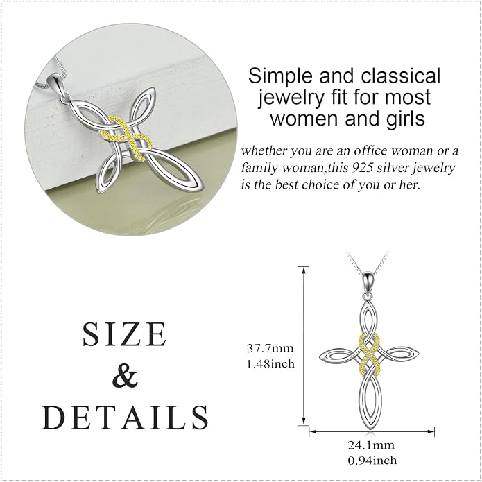 LUHE Celtic Knot Cross Necklace Sterling Silver Birthstone Polished Religious Infinity Celtics Jewelry Gifts for Women