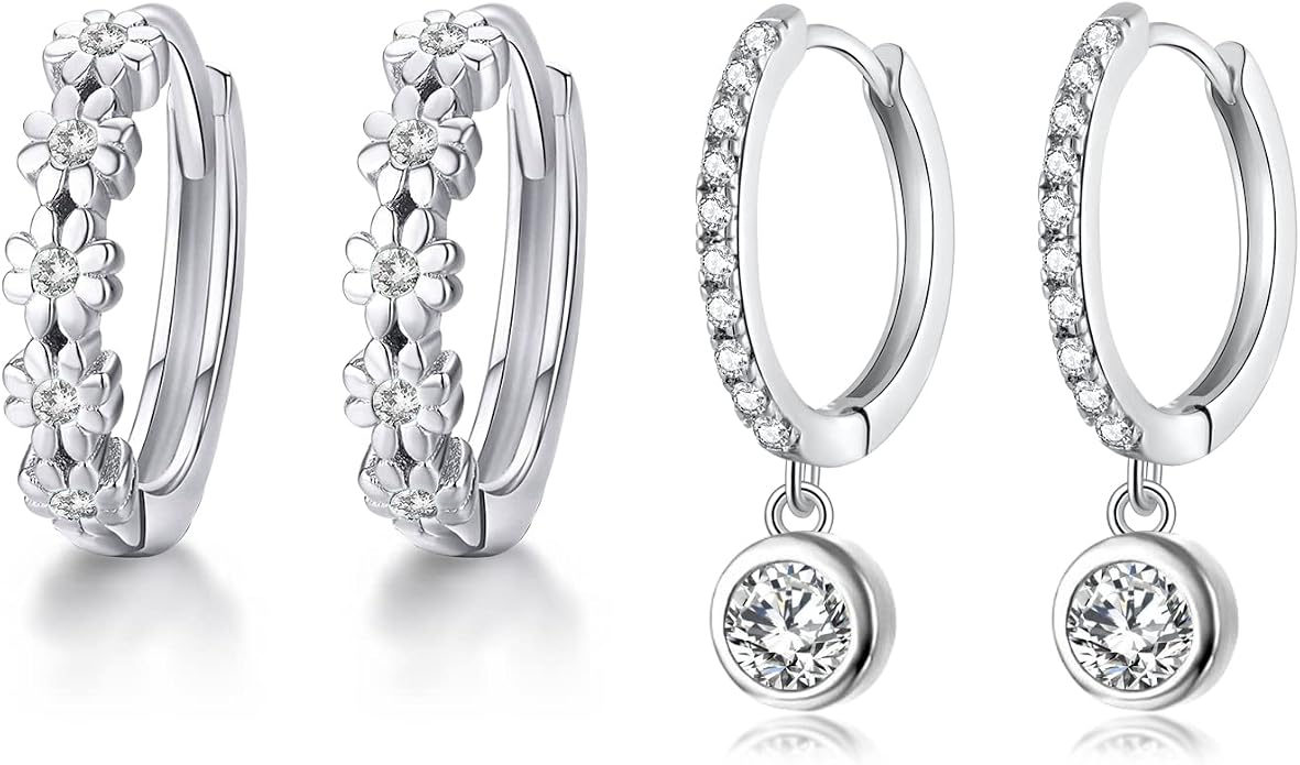 CiNily Small Hoop Earrings for Women Girls Flower Cubic Zirconia Huggie Earrings Hypoallergenic 14K Yellow Gold Plated Cartilage Earrings