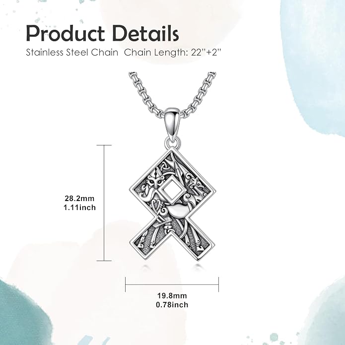 Viking Necklace 925 Sterling Silver Viking Rune Letter Pendant Norse Jewelry Gifts for Men Father