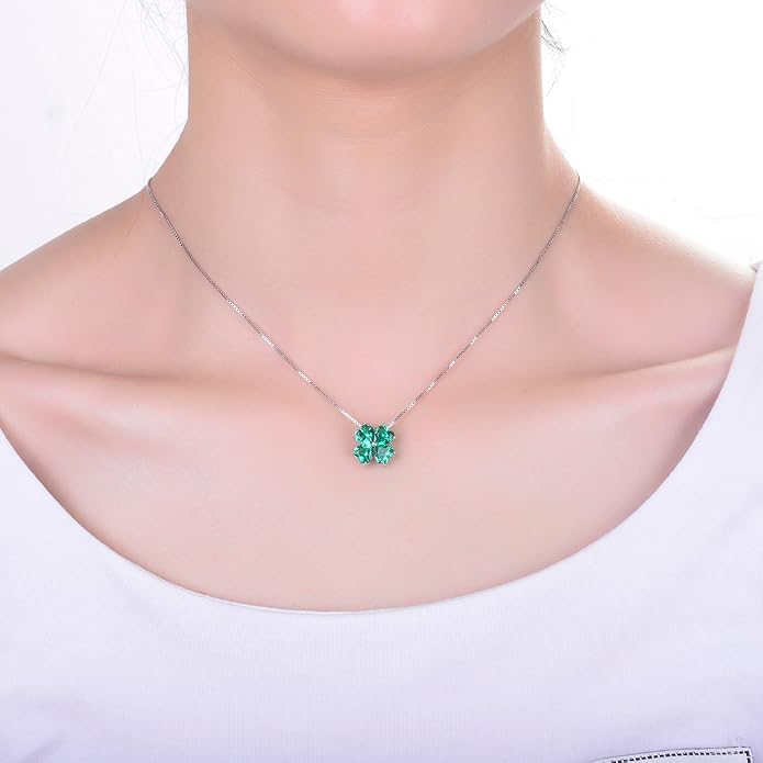 JIANGXIN Colorful Birthstone 925 Sterling Silver Handmade Pendant Necklace for Women Lucky Four Leaf Clover Plant Shamrock Jewelry Rhodium Plated