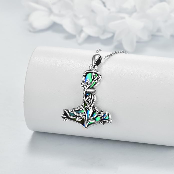 Thor Hammer Necklace 925 Sterling Silver Mjolnir Tree of Life Pendant Necklace Viking Vegvisir Jewelry for Women wife Mom