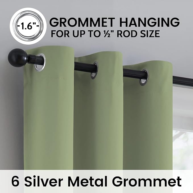 SimpleHome Sage 100% Blackout Curtains Room Darkening Living Room 72 Inch | Curtains for Bedroom,Thermal Insulated Grommet Window Drapes,Curtains for Living Room with Black Back,42 x 72 Inch,2 Panels