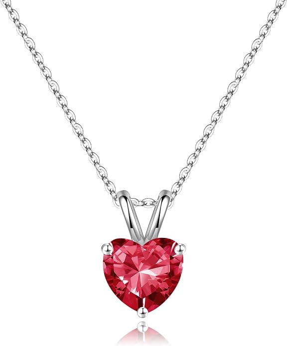 SMILEST Dainty Heart Birthstone Necklace for Women, 925 Sterling Silver Necklace Sparkling Heart Pendant, Anniversary Birthday Gifts for Women Mom Wife Daughter Girlfriend Grandma