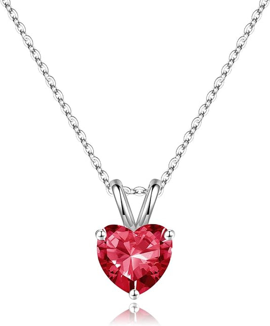 SMILEST Dainty Heart Birthstone Necklace for Women, 925 Sterling Silver Necklace Sparkling Heart Pendant, Anniversary Birthday Gifts for Women Mom Wife Daughter Girlfriend Grandma