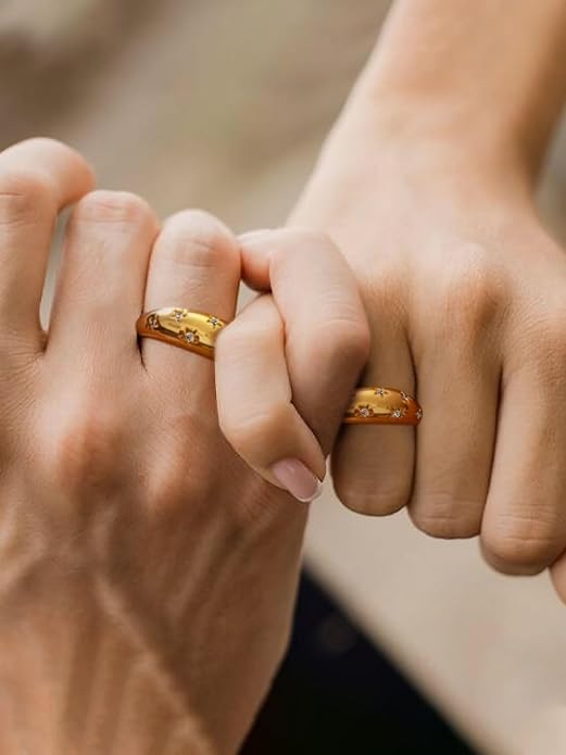 GOLDCHIC JEWELRY Chunky Dome Ring for Women, Stainless Steel Bold Stacking Croissant Statement Ring For Men (Size 7-12, Custom)