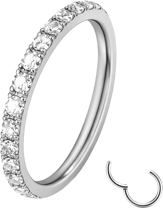 20/16G CZ Hinged Nose Rings Hoop, 316L Surgical Stainless Steel Cartilage Earring, Septum Clicker Ring, Daith Helix Rook Tragus Conch Lip Lobe Piercing Jewelry