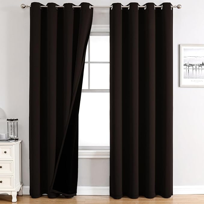 ChrisDowa 100% Blackout Curtains for Bedroom 72 Inches Long 2 Panels Set | 2 Thick Layers, Thermal Insulated, Light Blocking, Grommet, Window Treatment, Living Room Drapes, Brown, 52 x 72 Inch