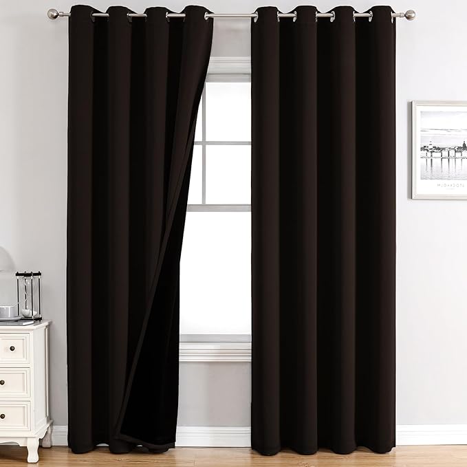 ChrisDowa 100% Blackout Curtains for Bedroom 80 Inches Long 2 Panels Set | 2 Thick Layers, Thermal Insulated, Light Blocking, Grommet, Window Treatment, Living Room Drapes, Brown, 52 x 80 Inch