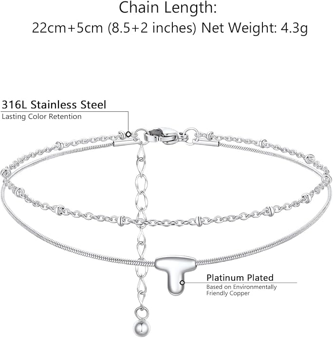 ChainsProMax Initial Ankle Bracelets for Women, Waterproof Anklets Bracelet Adjustable Summer Beach Women Foot Jewelry, Stainless Steel/Gold Plated-Send Gift Box/Letter A-Z