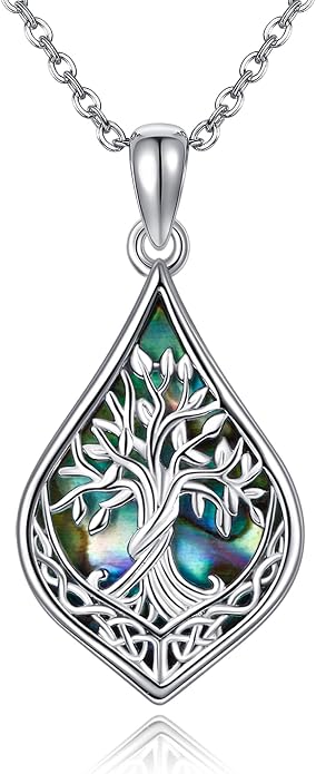 ONEFINITY Celtic Tree of Life Necklace 925 Sterling Silver Celtic Knot Abalone Shell Pendant Necklace Tree of Life Nature Jewelry Gift for Women