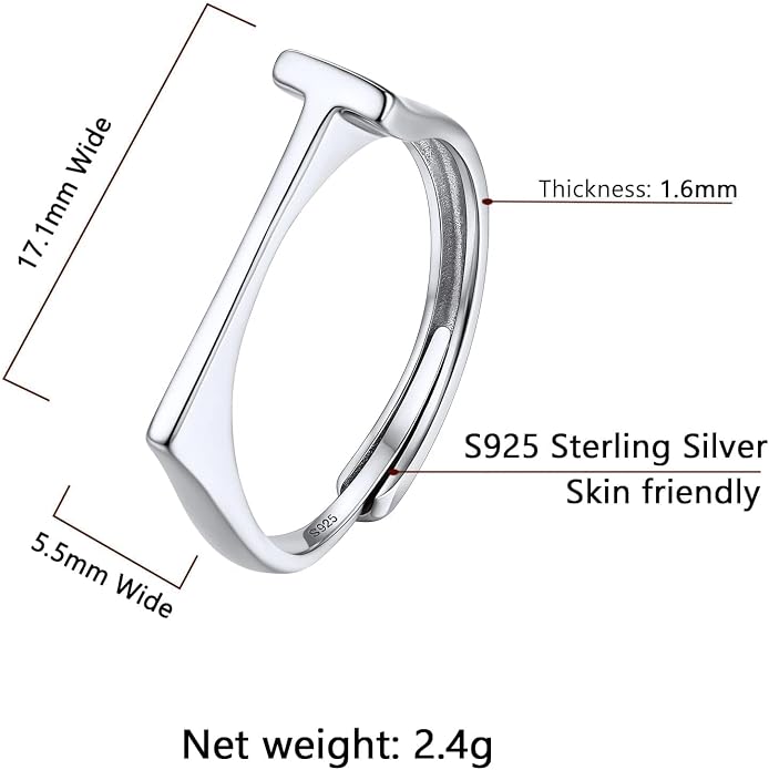 SILVERCUTE 925 Sterling Silver Initial Rings for Women,Adjustable Capital Letter Ring Hypoallergenic,Minimalist 925 Silver Rings for Mother Daughter