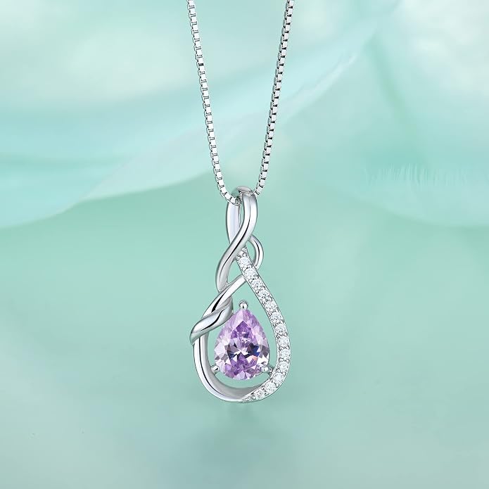 STARCHENIE Infinity Teardrop Pendant Necklace for Women 925 Sterling Silver Birthstone Jewelry