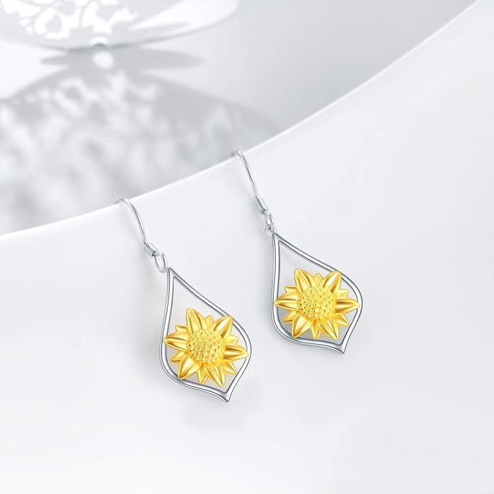 WINNICACA Sterling Silver Dangle Drop Earrings for Women Mom Flower Leverback Earrings Jewelry Christmas Anniversary Birthday Gifts