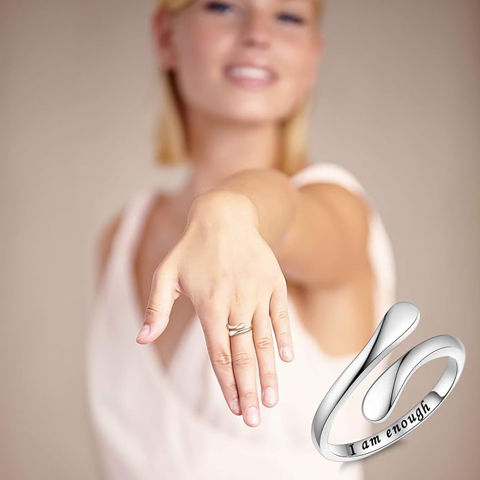Fookduoduo 925 Sterling Silver Ring Inspirational Jewelry adjustable Wrap Open Rings for Women