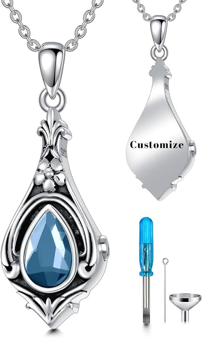 Seiyang Urn Necklace for Ashes 925 Sterling Silver with Birthstone Cremation Jewelry Keepsake Ashes Pendant Necklace Memorial Jewelry for Women Loved One