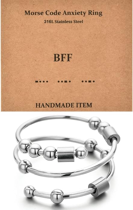 Morse Code Rings for Women, Stainless Steel Spinner Ring Fidget Rings for Anxiety Ring Morse Code Rings Inspirational Gifts Jewelry Women Birthday Graduation Gifts for Best Friends
