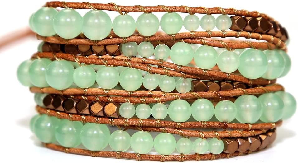 Boho Wrap Bead Bracelet for Women - Handmade Adjustable Natural Stone Beaded Bracelets Yoga Healing Bracelet Bangle Hippie Jewelry