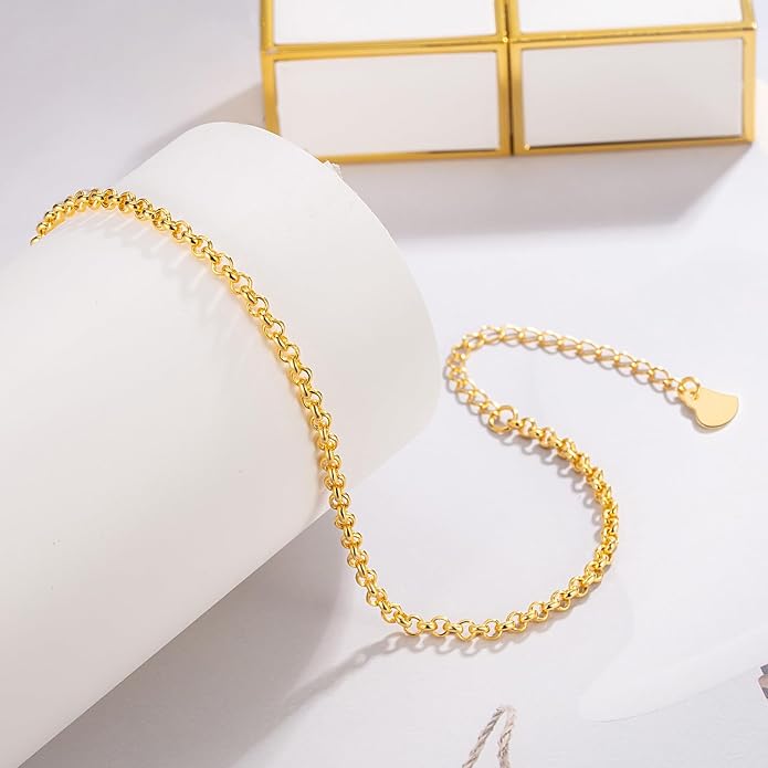 Dankadi Women 925 Sterling Silver Anklets Bracelet Men Simple Chopin/Box Chain/Twist Rope Chain Summer Beach Foot 24k Gold Plated Jewelry Gift