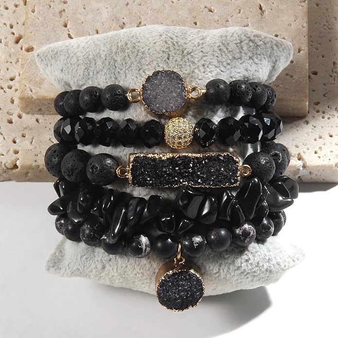 Yomisa 5PCS 6PCS Natural Boho Beaded Bracelets/Bangle for Women Men,Healing Turquoise Jasper Agate Crystal Gemstone Stone Chakra Multilayer Wrap Bohemian Handmade Jewelry Beads Stretch Bracelet Set