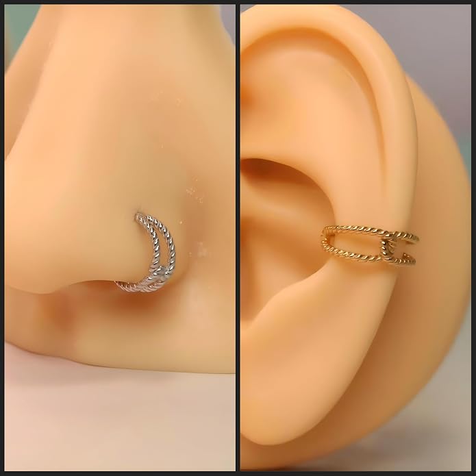 316L Surgical Steel Septum Clicker Ring Nose Ring Hoop Sleeper Hoop Earring Helix Rook Conch Cartilage Daith Tragus Earrings Lobe Nose Piercing Jewelry for Women