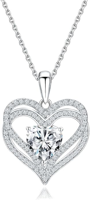 Anniversary Charm Necklace, Sterling Silver 14K Gold Plated Chain with Interlocking Heart Pendant Elegant Birthstone Necklaces for Women, Length 18"