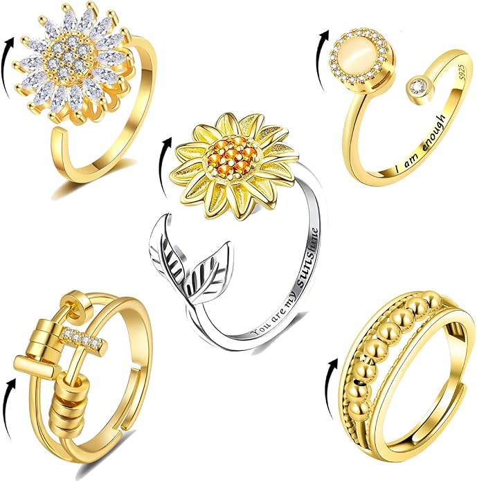 Fidget Rings for Anxiety, Womens Focus Spinner Ring, Discreet Boredom Relieving Ring Stacking Finger Promise Engagement Gift