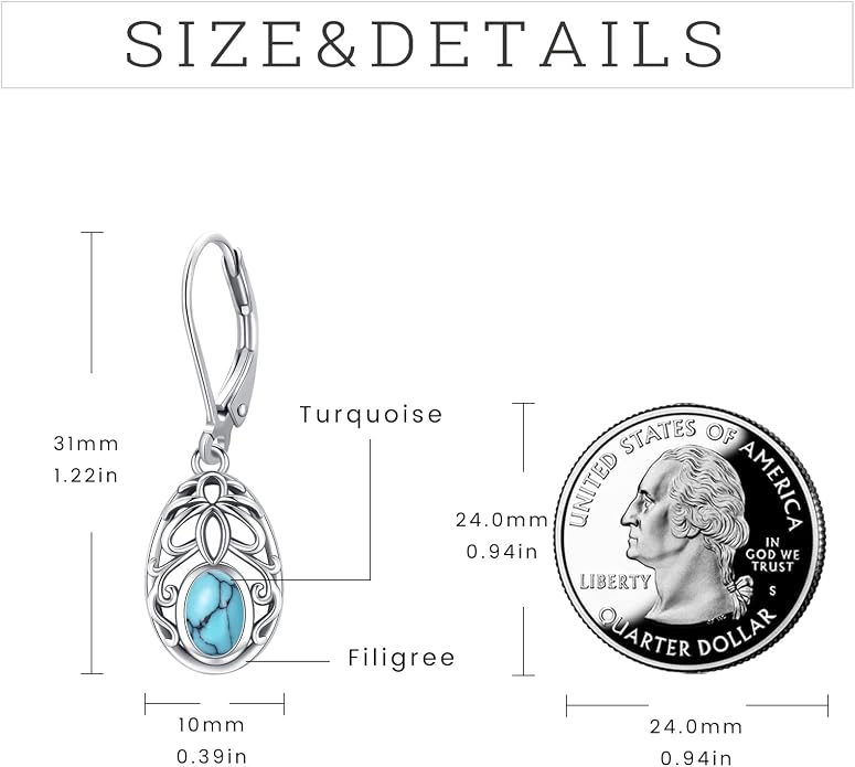 Dangle Earrings Sterling Silver Moonstone/Turquoise/CZ/Crystal Earrings for Women Tree of Life Animal Filigree Leverback Earrings Jewelry Gifts