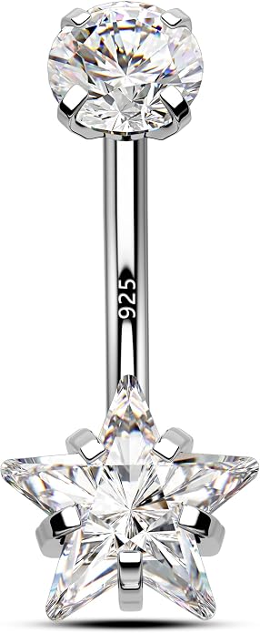 925 Sterling Silver Belly Button Rings 14G Belly Navel Rings for Women Cute Star Belly Navel Piercing Jewelry