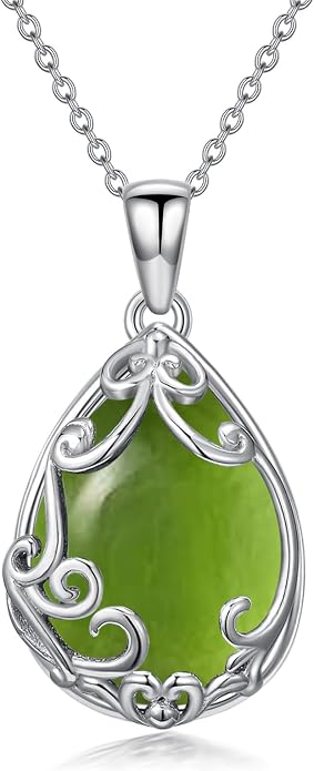 HPQQ Teardrop Necklace 925 Sterling Silver Filigree Gemstone Pendant Necklace Fine Jewelry Birthday Mother's Day Gifts for Women Her Mom