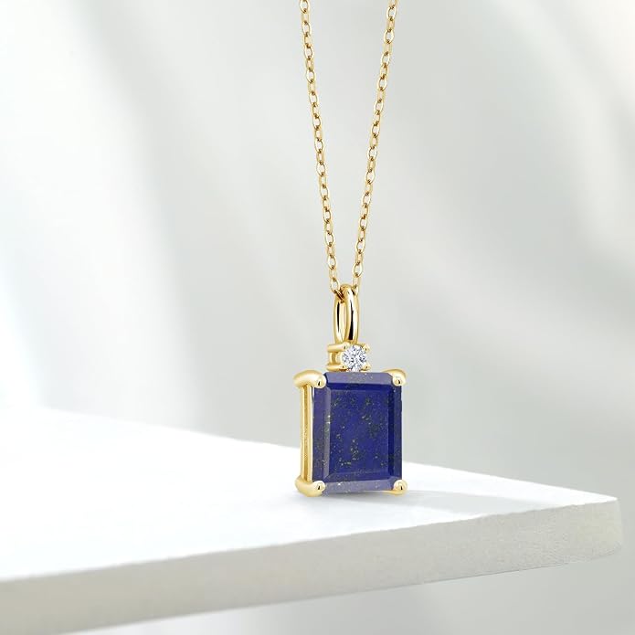 Gem Stone King 925 Sterling Silver Gemstone Birthstone Pendant Necklace for Women | Emerald Cut 10X8MM and Round 2MM | With 18 Inch Chain | Fine Jewelry for Her Mom Wife