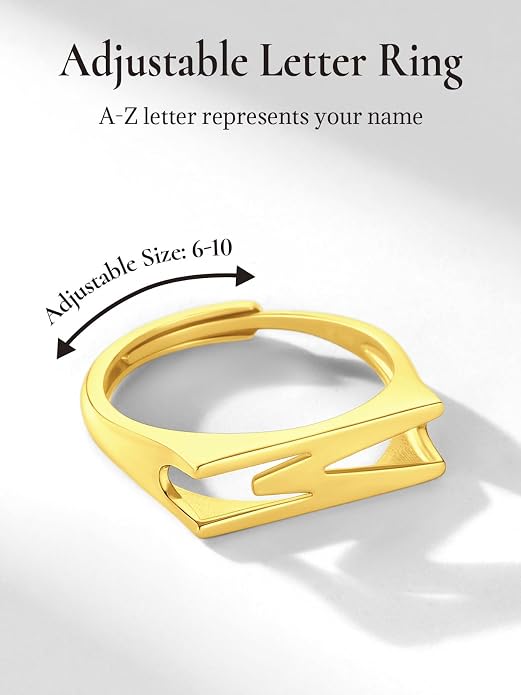 SILVERCUTE 925 Sterling Silver Initial Rings for Women,Adjustable Capital Letter Ring Hypoallergenic,Minimalist 925 Silver Rings for Mother Daughter