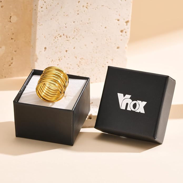 VNOX Gold Rings for Women 丨 14k Gold Plated Stainless Steel Chunky Statement Rings Twisted Braided Ring Stackable Rings Chunky Signet Ring for Womens Jewelry Trendy